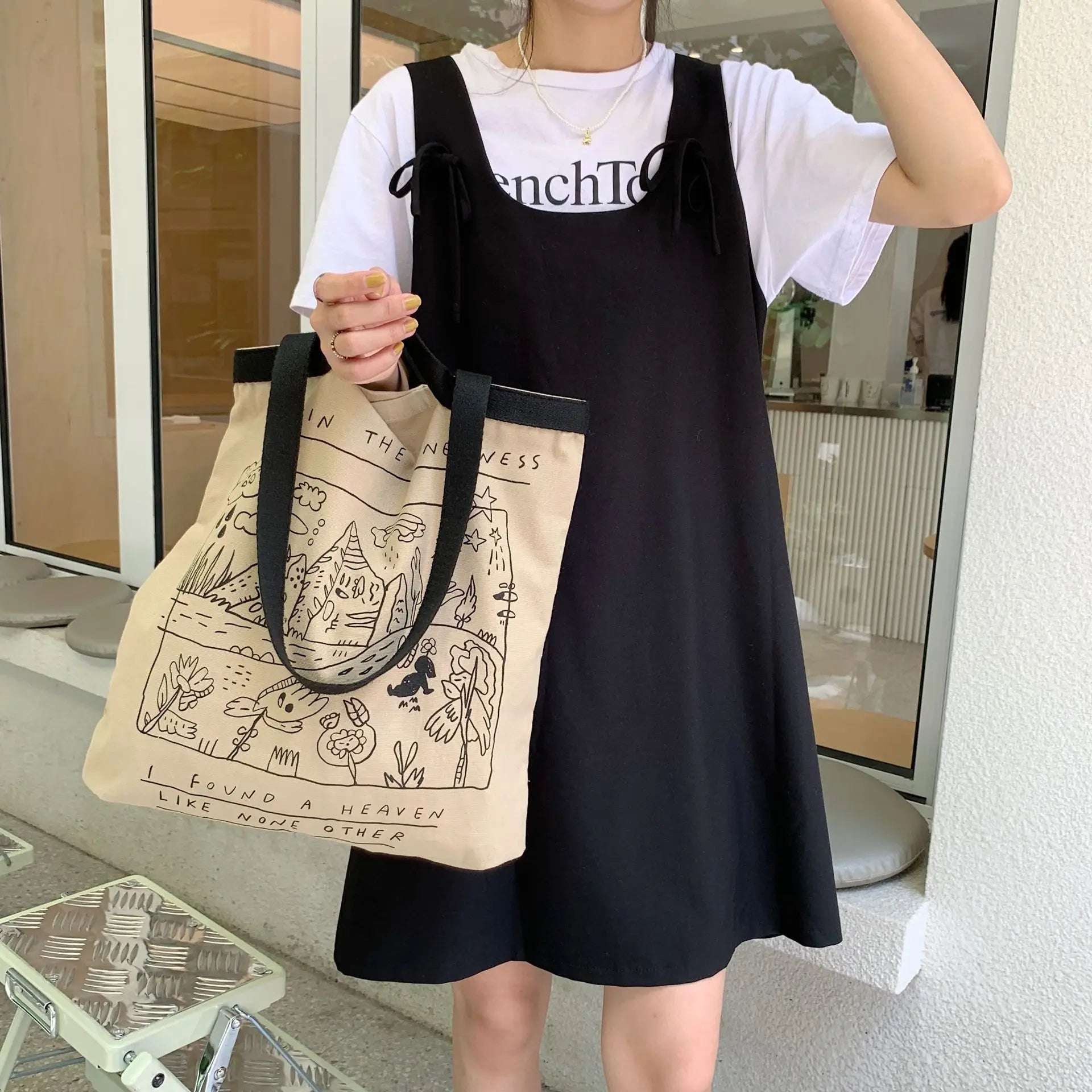 Graffiti Canvas Shoulder Bag Large Tote Shopper Bags for Women