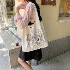 Graffiti Canvas Shoulder Bag Large Tote Shopper Bags for Women