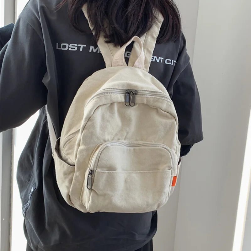 Canvas Small Backpack Vintage School Mini Women Bagpack