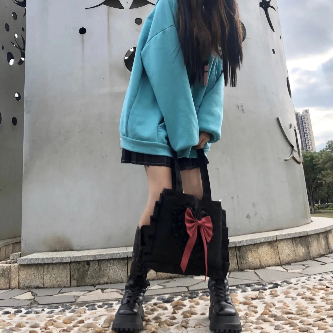 Canvas Women Bag Lady Niche Girl Bow Crossbody Shoulder Bag Lolita Handbag