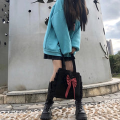 Canvas Women Bag Lady Niche Girl Bow Crossbody Shoulder Bag Lolita Handbag