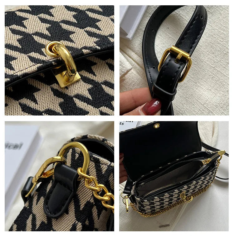Canvas Retro Handbag Houndstooth Messenger Shoulder Bag