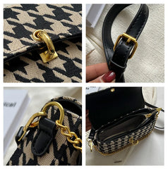 Canvas Retro Handbag Houndstooth Messenger Shoulder Bag