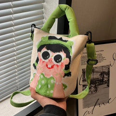 Canvas Women's Bag Print Handbag Cartoon Graffiti Crossbody Bags