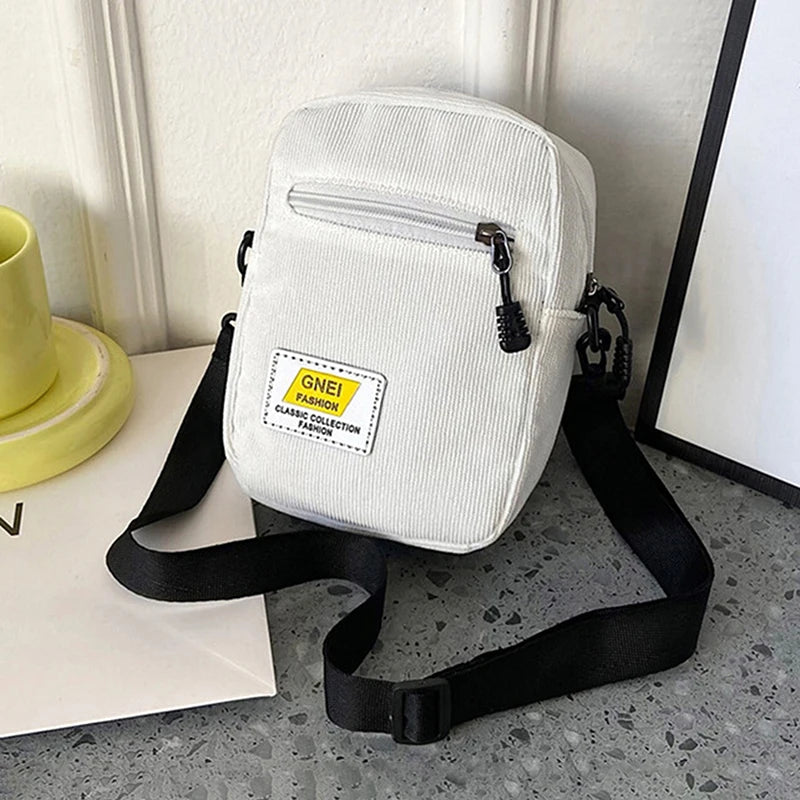 Canvas Crossbody Bag Small Shoulder Handbag Solid Zipper Purse