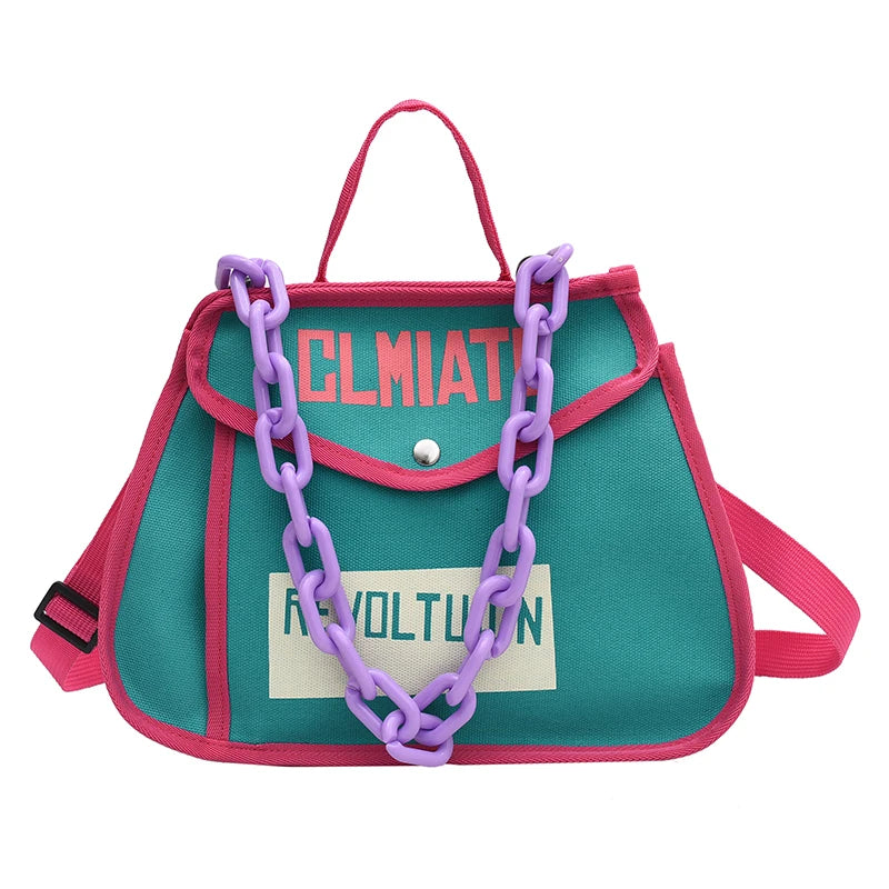 Canvas Chain Shoulder Bag Casual Totes Ladies Crossbody Bag