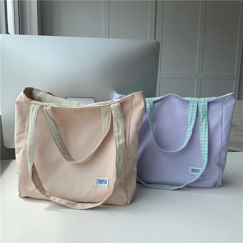 Canvas Women's Shoulder Bag Reversible Hand Bags Tote Bags for Ladies