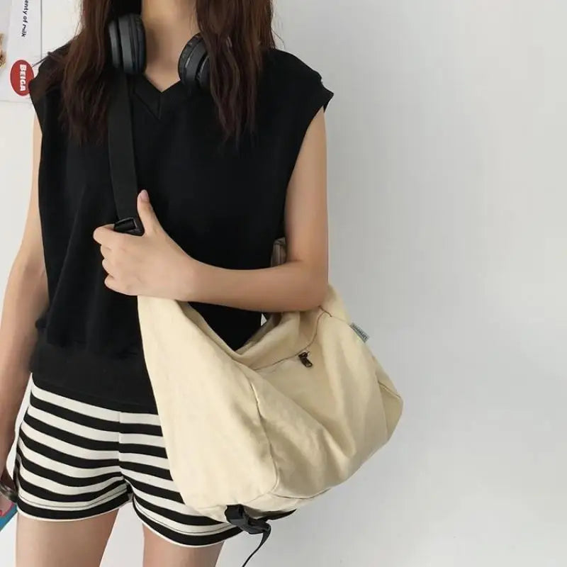 Canvas Women's Shoulder Bag Tote Casual Solid School Handbag for Women Travel