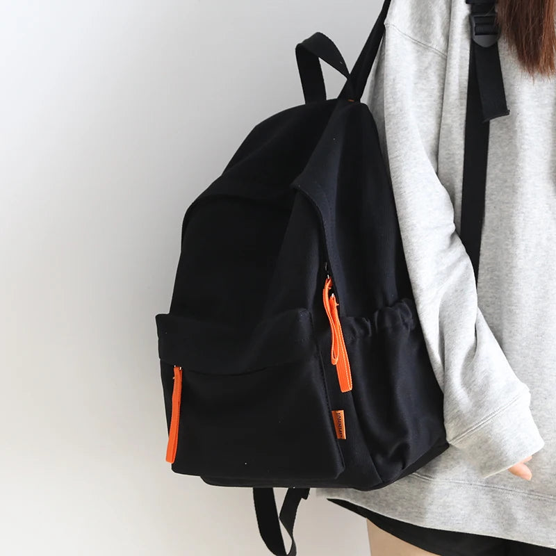 Canvas Backpack Women Solid Schoolbag College Students Casual Shoulders