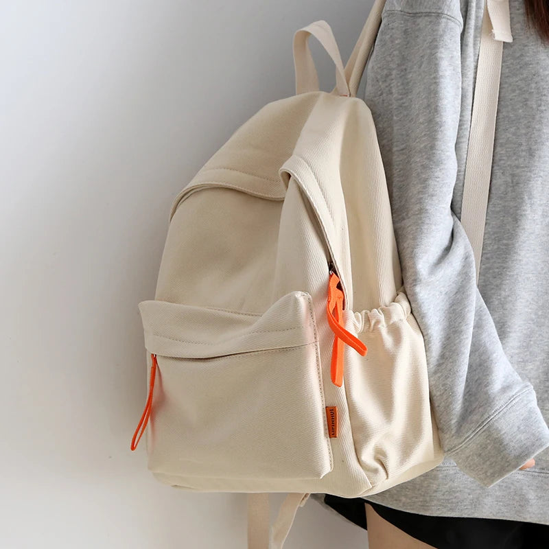 Canvas Backpack Women Solid Schoolbag College Students Casual Shoulders