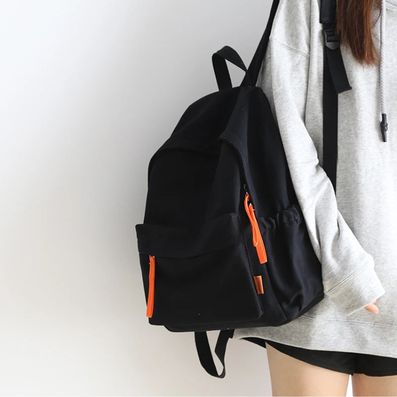 Canvas Backpack Women Solid Schoolbag College Students Casual Shoulders