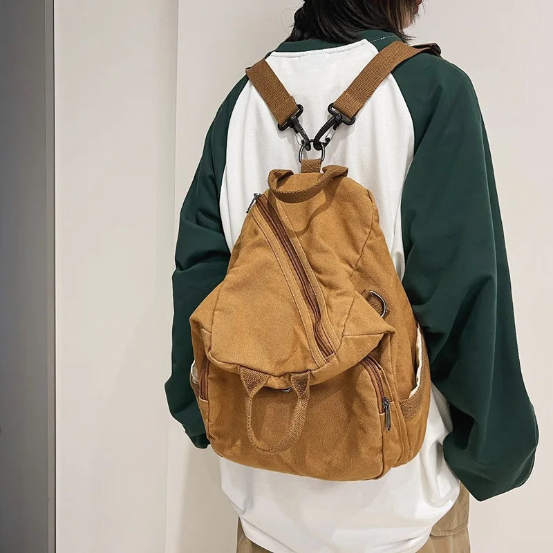 Canvas Backpack Large Capacity Messenger Bag Japanese Style Small Backpack