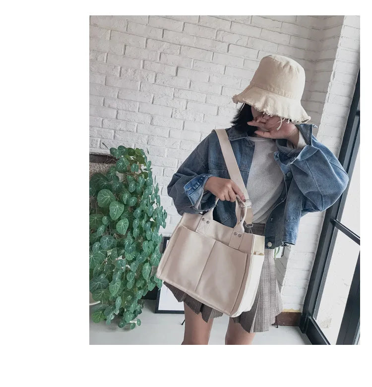 Canvas Multi-Pocket Shoulder Bag Large Capacity Messenger Bag