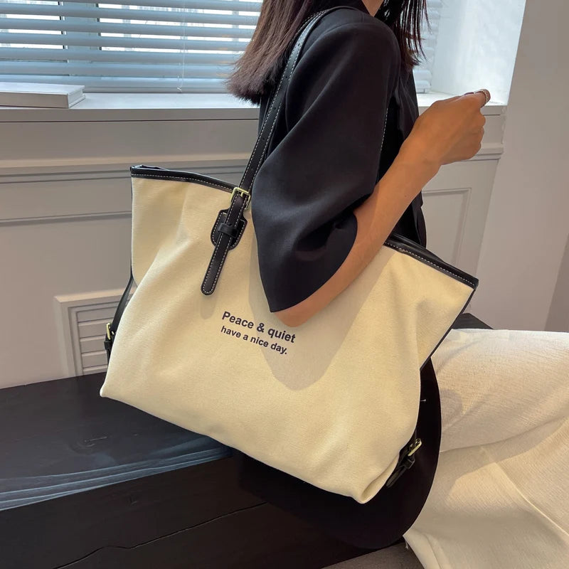 Large Capacity Women's Canvas Tote Bag for Shopping and Shoulder