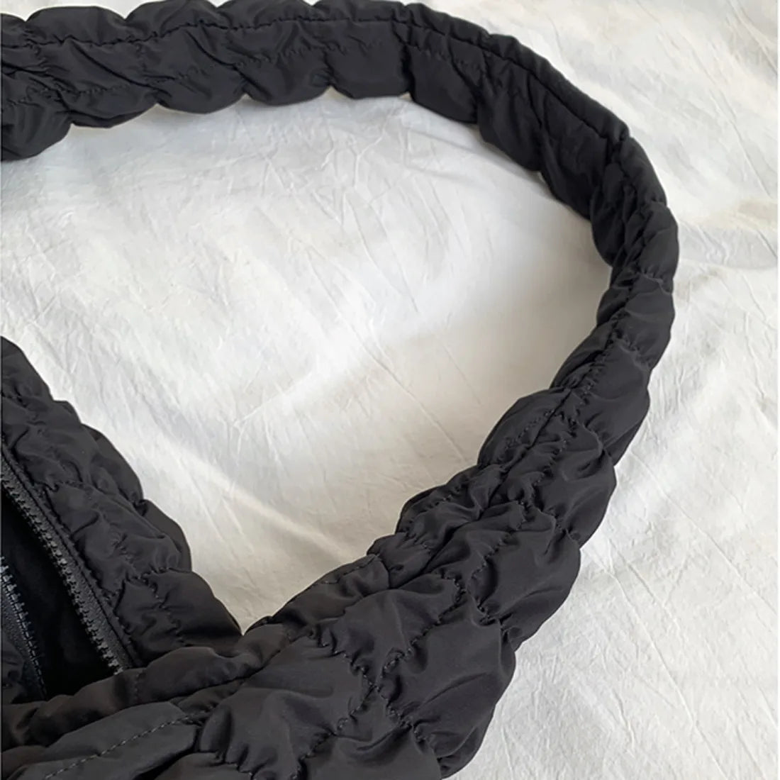Large Quilted Nylon Shoulder Bag Ruched Handbag