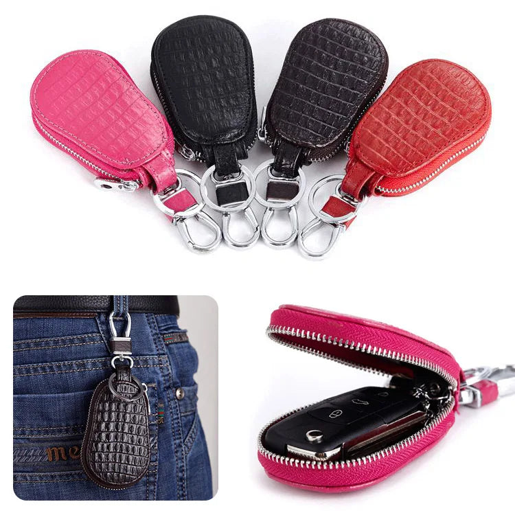 Car Key Bag PU Leather Keychain Holder Zipper Pouch Purse