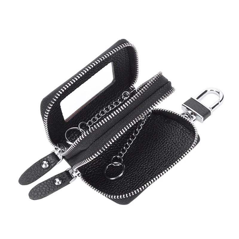 Car Key Bag Leather Multi-function Double Zipper