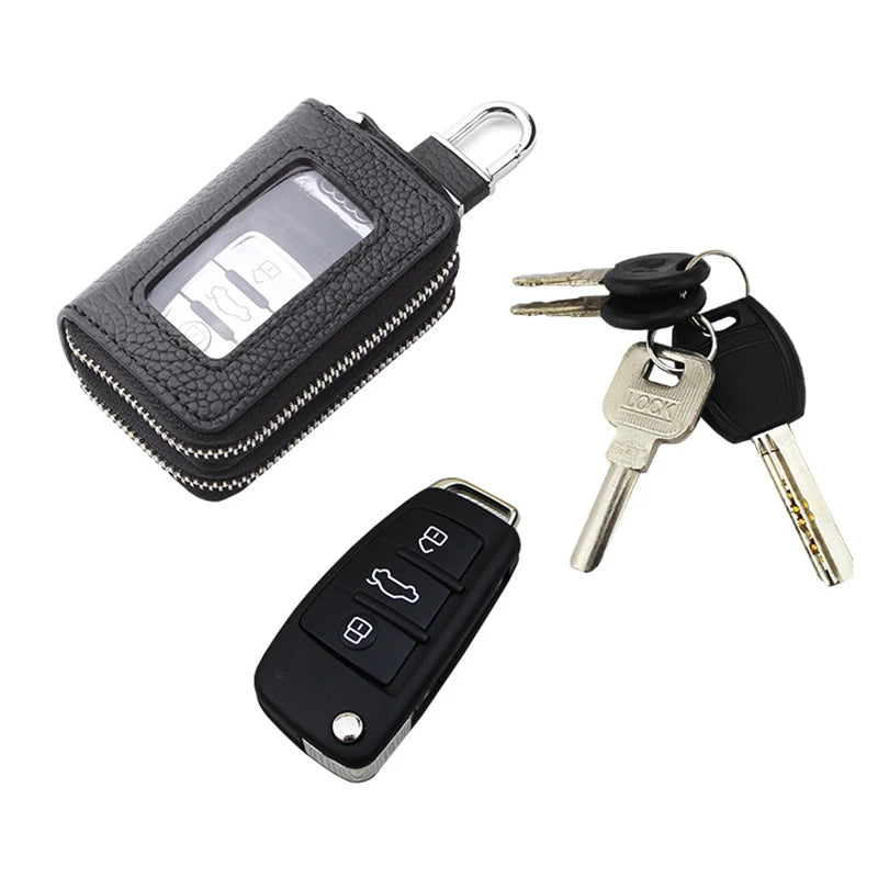 Car Key Bag Leather Multi-function Double Zipper