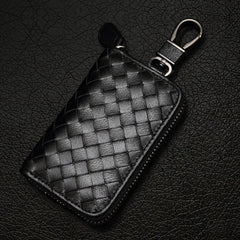 Sheepskin Weaving Zipper Car Key Case Multi-functional Key Bag
