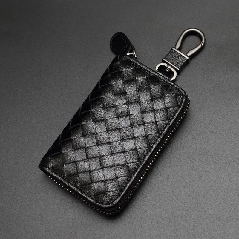 Sheepskin Weaving Zipper Car Key Case Multi-functional Key Bag