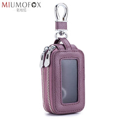 Leather Car Key Holder Double Zipper Square Key Case