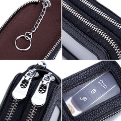 Leather Car Key Holder Double Zipper Square Key Case