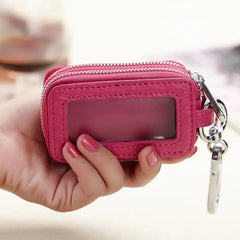 Leather Car Key Case Double Zipper Key Wallets Keys Organizer Keychain Bag