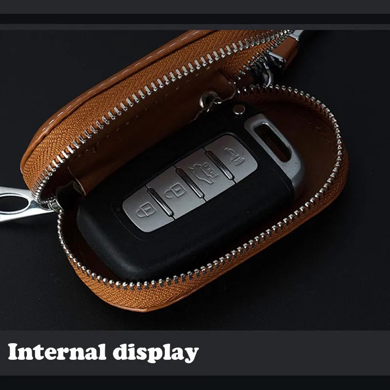 Leather Car Key Pouch Bag Case Wallet Holder Chain Organizer