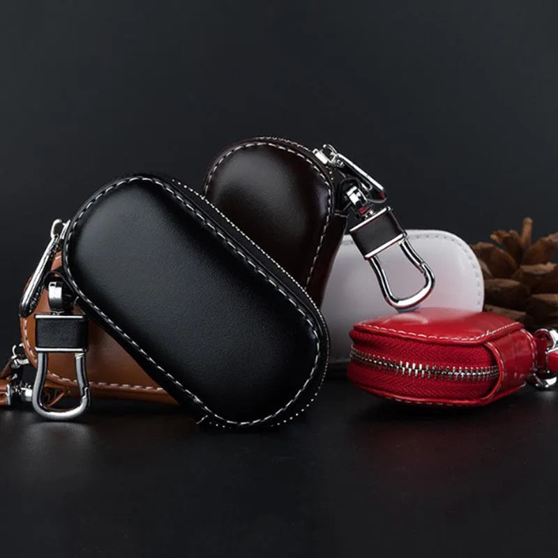 Leather Car Key Pouch Bag Case Wallet Holder Chain Organizer