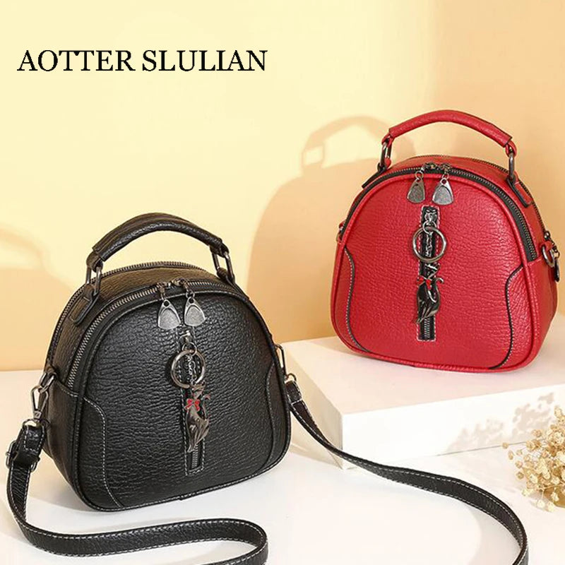 Caramel Crossbody Bag Small Round Messenger Bag Leather Handbag Female