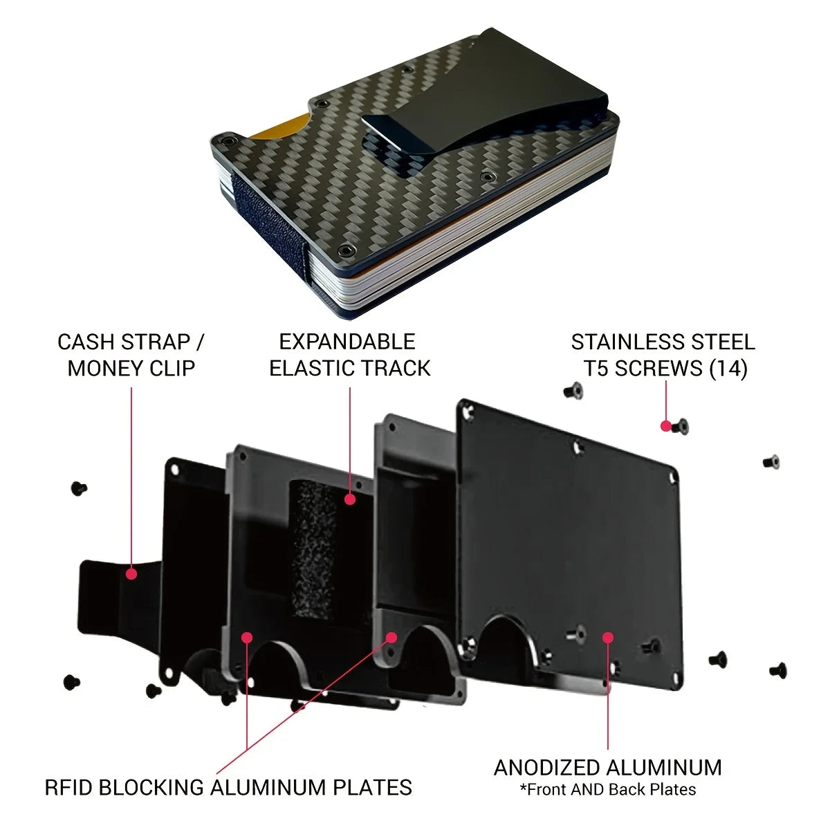 RFID Carbon Fiber Aluminum Money Clip Wallet for Men