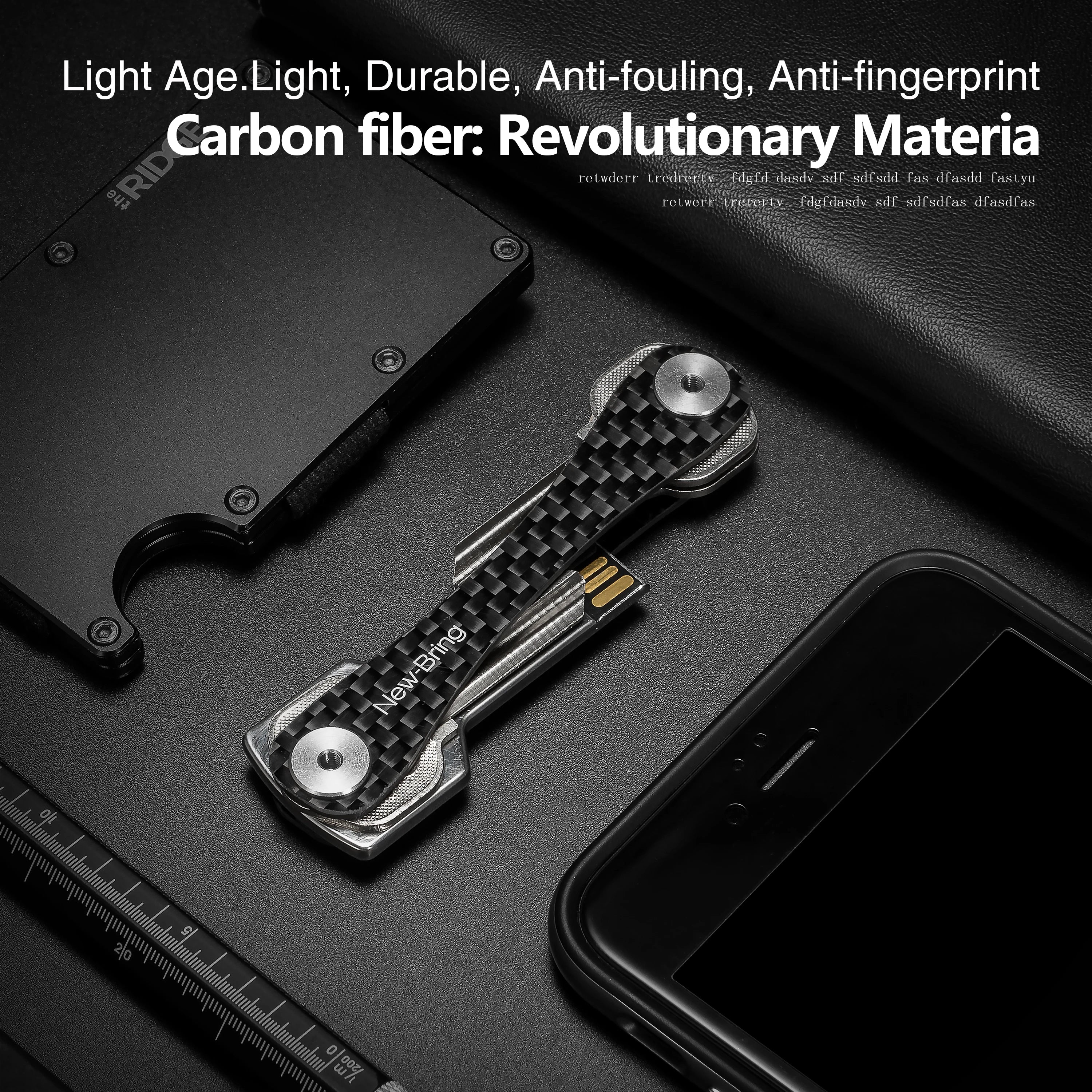 Carbon Fiber Key Holder Organizer Metal Key Ring Wallets