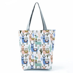 Alpaca Print Shoulder Bag Large Capacity Travel Tote