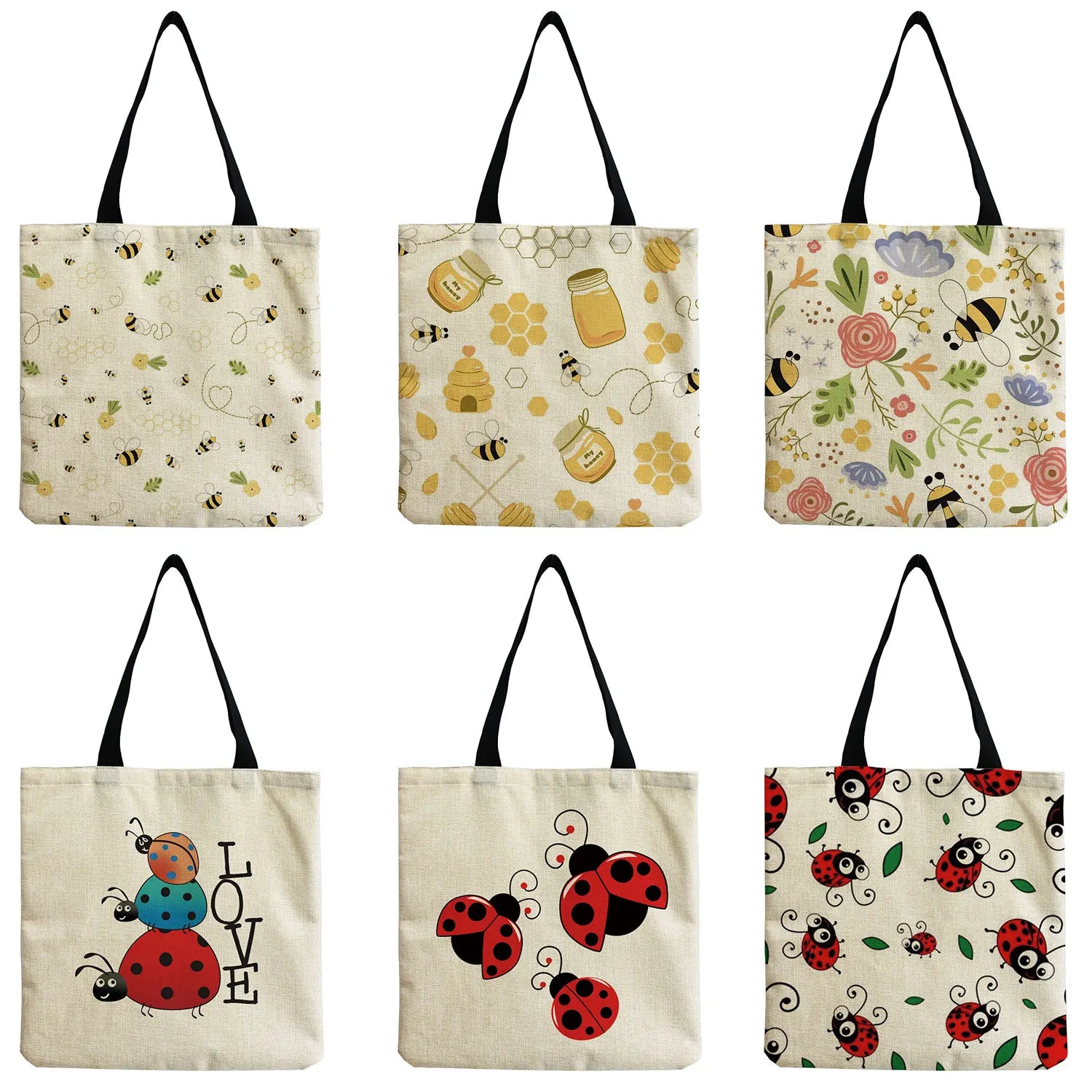Cartoon Animal Bee Insect Women Shoulder Bag Eco Friendly Tote Handbag