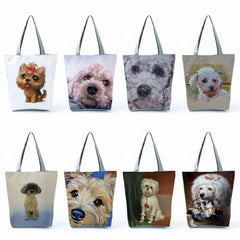 Cartoon Dog Print Handbag High Capacity Eco Travel Beach Bag