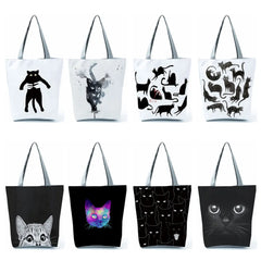 Cat Print Cartoon Animal Handbag Shoulder Bags Women Shopper Shopping