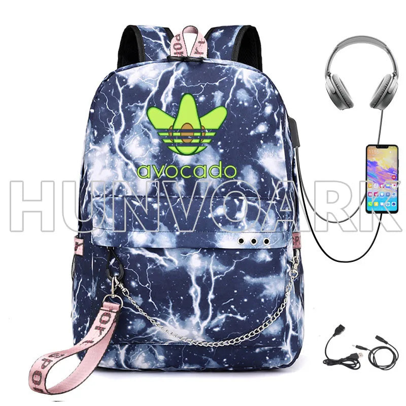Cartoon Avocado Backpack for Teenage Girls USB School Bag