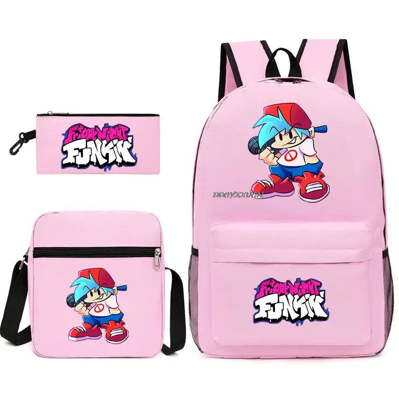 3 Pcs Friday Night Funkin Anime School Bags Set Boys Girls Teens Bagpacks