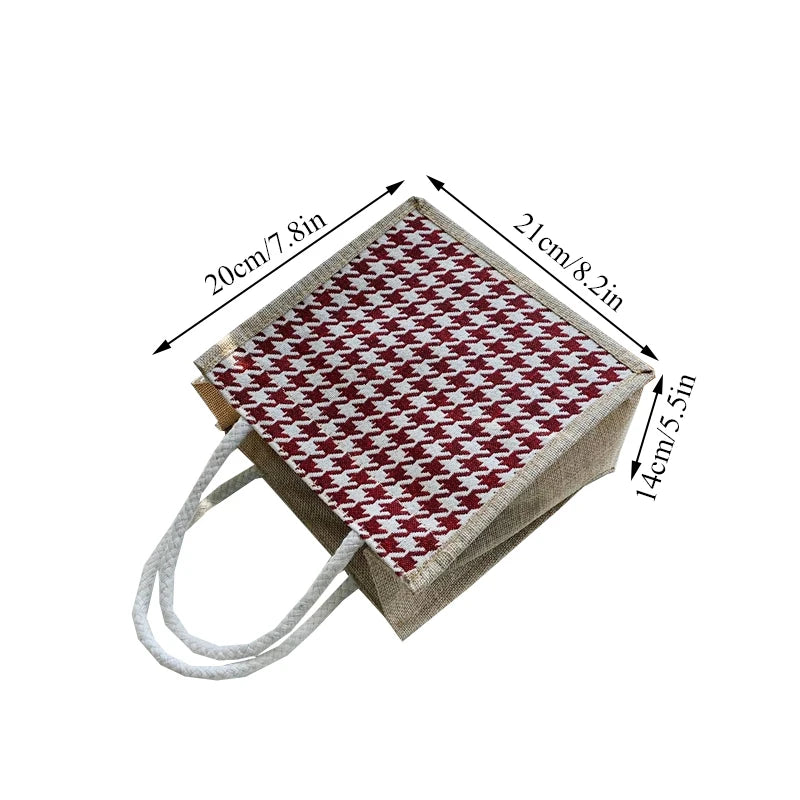Houndstooth Cloth Tote Bag Plaid Beach Shoulder Bag Canvas Crossbody