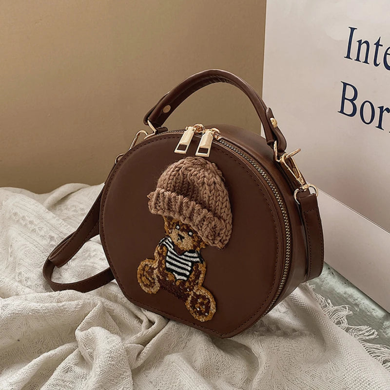 Vintage Leather Shoulder Bag Round Crossbody