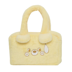 Embroidered Bear Plush Shoulder Bag Furry Purse Women's Handbag