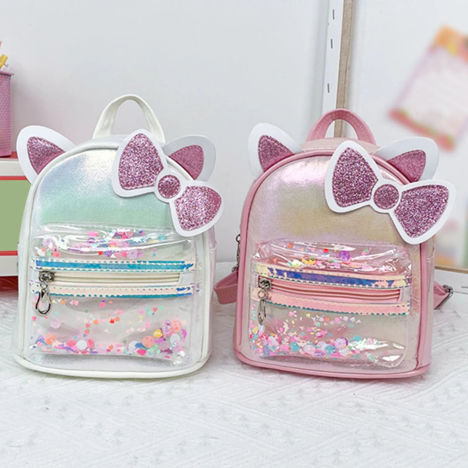 Cartoon Bowknot Mini Backpack Solid PU Leather School Bags Zipper Travel Bag