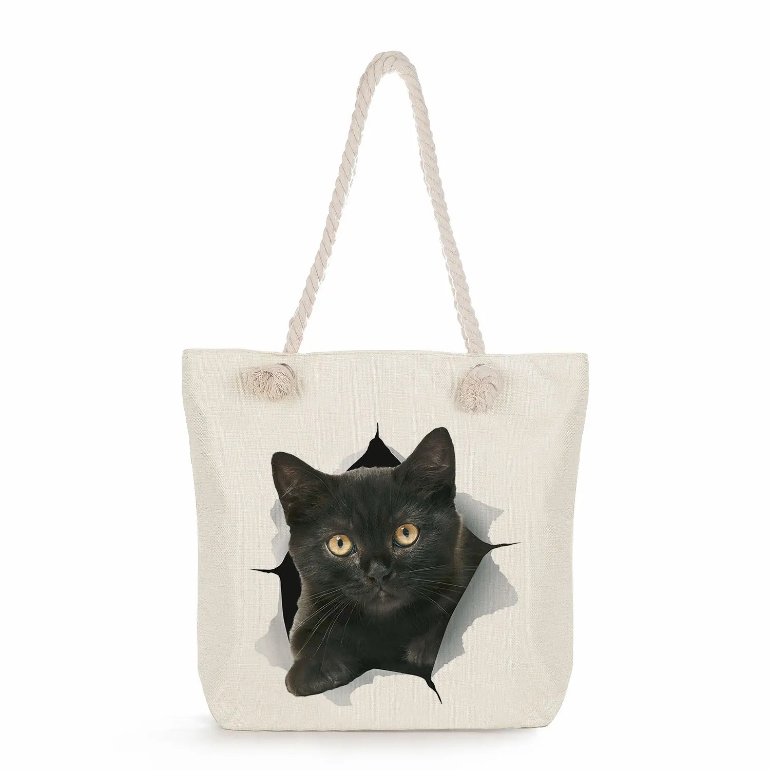 Cat Print Women Shopping Bag Eco Reusable Handbags