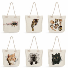 Cat Print Women Shopping Bag Eco Reusable Handbags