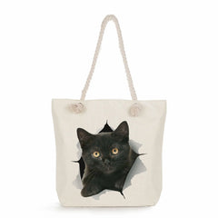 Cat Print Women Shopping Bag Eco Reusable Handbags