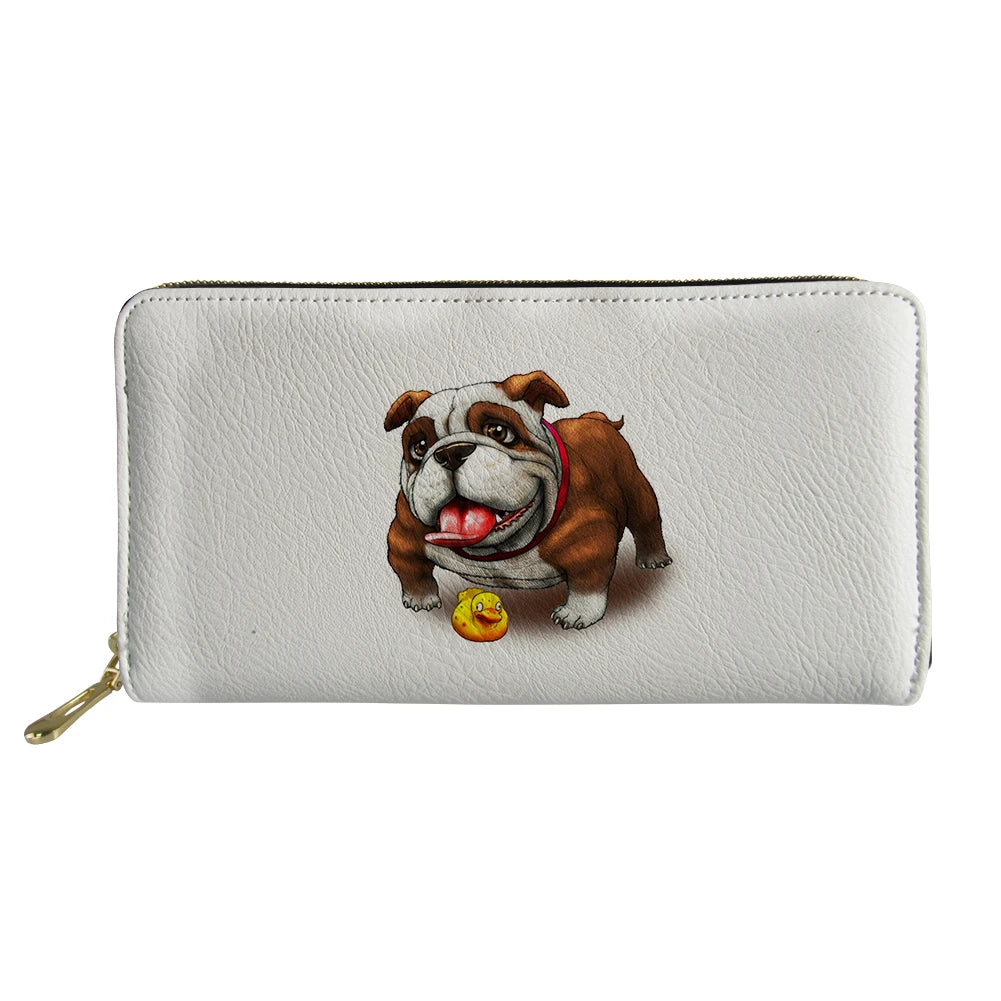 Kawaii Bulldog Pattern Long Wallet Zipper Purses Personalized Clutch Bag Gift