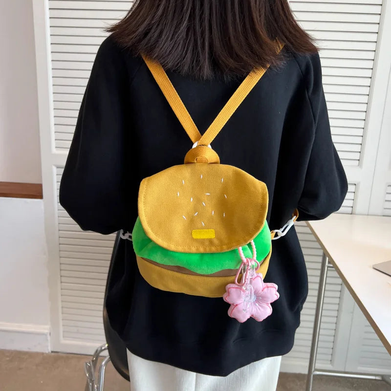 Cartoon Burger Pattern Backpack for Children - Yellow