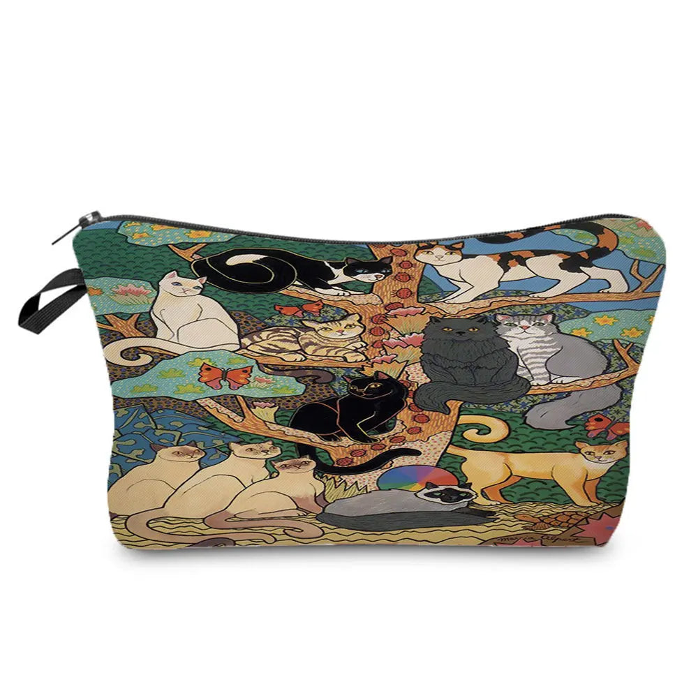 Cartoon Cat Cosmetic Bags 3D Printed Makeup Bag Women Eco Reusable Pencil Case