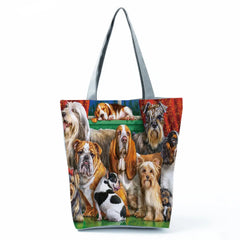 Cat Dog Print Tote Handbag Casual Beach Bag