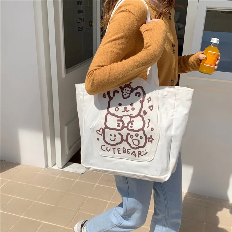 Cartoon Cloth Stickers Handbags Canvas Shoulder Bags Totes Girl satchels